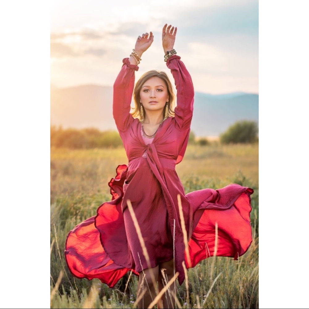 Burgundy Tie Front Bohemian Dress